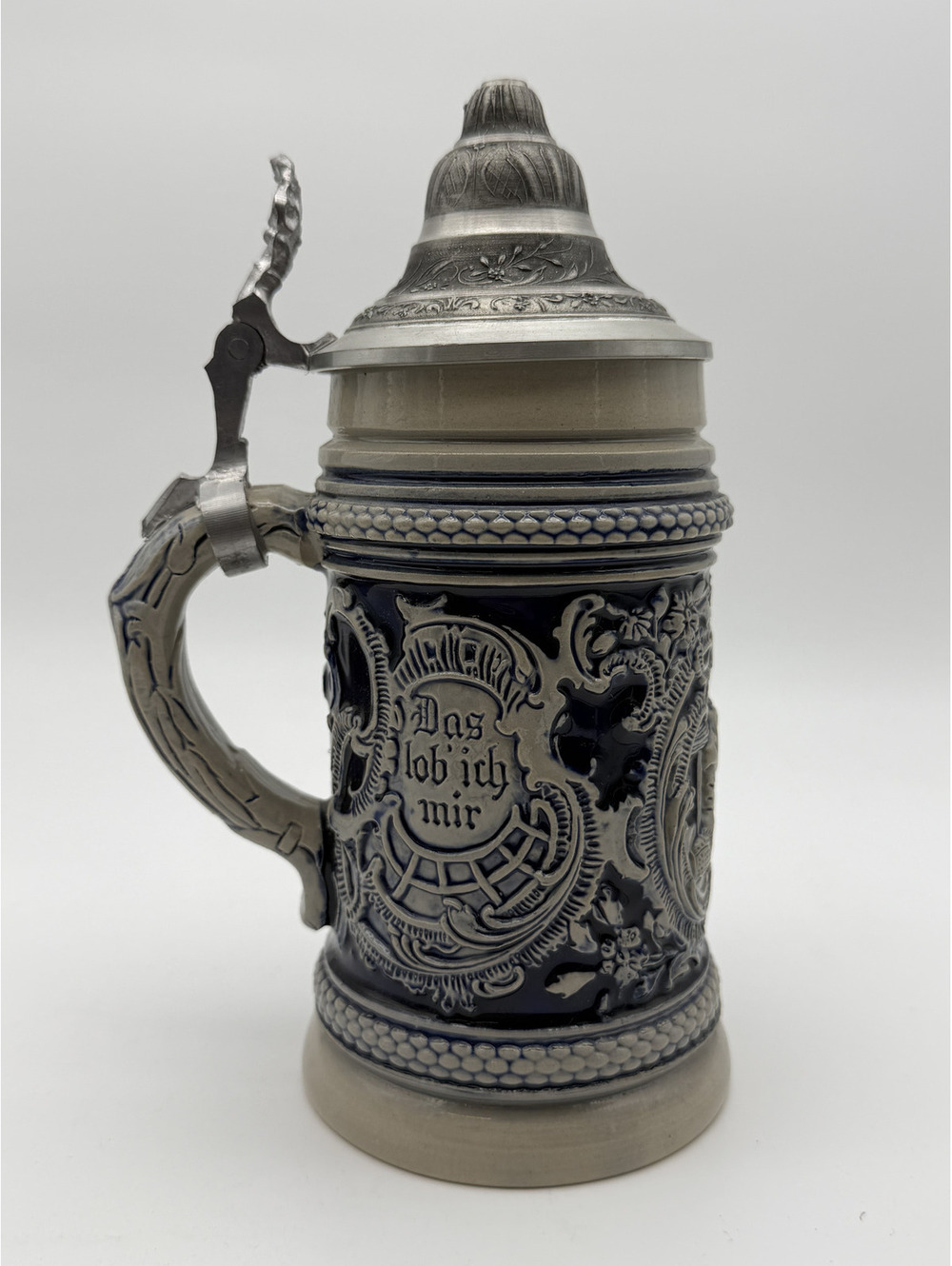 Vintage German Ceramic Beer Stein with Pewter Lid and Handle